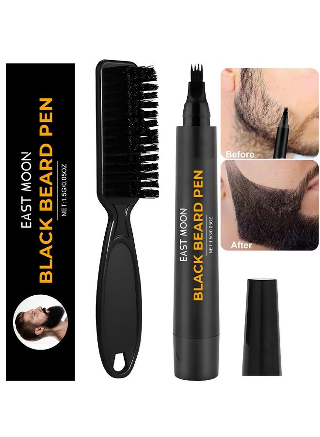 East Moon Waterproof Men's Beard Pen, Beard Care Beard Filling Pen Set, Sweatproof Long Lasting Mustache Eyebrows Repair Pen With 4 Micro-Fork Tips, Durable Cover, Natural Appearance, Male Mustache Repair Shape, Beard Pencil Filler For Man (Black) - Image 1